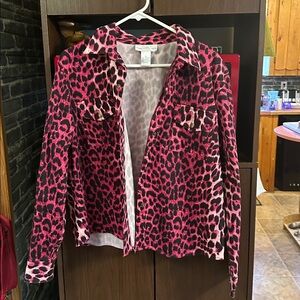Susan Graver Pink and Black Leopard Print Shirt/ jacket